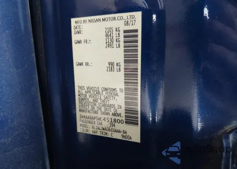 2017 Nissan Maxima 3.5 Sv from USA, damaged, VIN 1N4AA6AP5HC451800